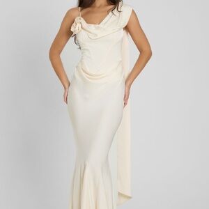CELINE CORSET DRAPE SATIN GOWN - IVORY
